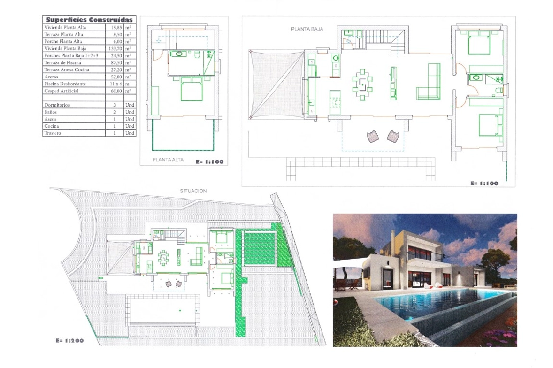 Villa in Benissa(Fustera) te koop, woonoppervlakte 160 m², Airconditioning, grondstuk 1000 m², 3 slapkamer, 2 badkamer, Zwembad, ref.: BP-3092BEN-7