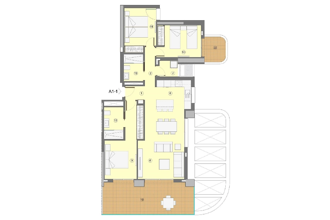 Etagen Apartment in Benidorm te koop, woonoppervlakte 118 m², Staat Eerste bewoning, Airconditioning, 3 slapkamer, 2 badkamer, Zwembad, ref.: HA-BEN-112-A03-10