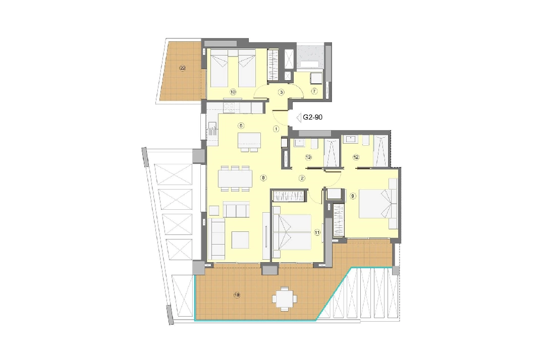 Etagen Apartment in Benidorm te koop, woonoppervlakte 118 m², Staat Eerste bewoning, Airconditioning, 3 slapkamer, 2 badkamer, Zwembad, ref.: HA-BEN-112-A03-12