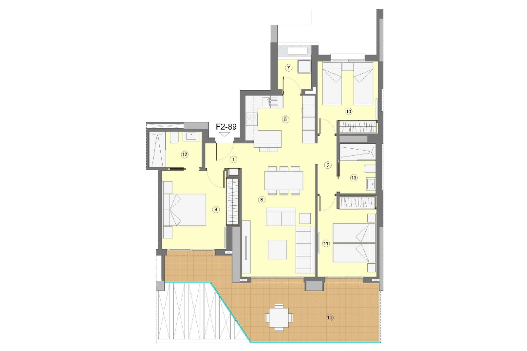 Etagen Apartment in Benidorm te koop, woonoppervlakte 118 m², Staat Eerste bewoning, Airconditioning, 3 slapkamer, 2 badkamer, Zwembad, ref.: HA-BEN-112-A03-7
