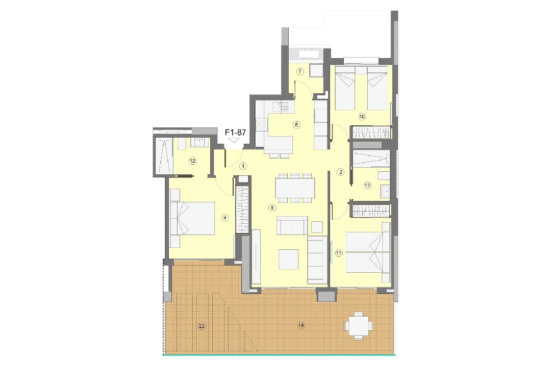 Etagen Apartment in Benidorm te koop, woonoppervlakte 118 m², Staat Eerste bewoning, Airconditioning, 3 slapkamer, 2 badkamer, Zwembad, ref.: HA-BEN-112-A03-8