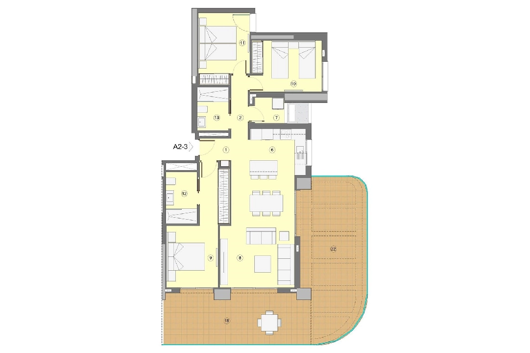 Etagen Apartment in Benidorm te koop, woonoppervlakte 118 m², Staat Eerste bewoning, Airconditioning, 3 slapkamer, 2 badkamer, Zwembad, ref.: HA-BEN-112-A03-9