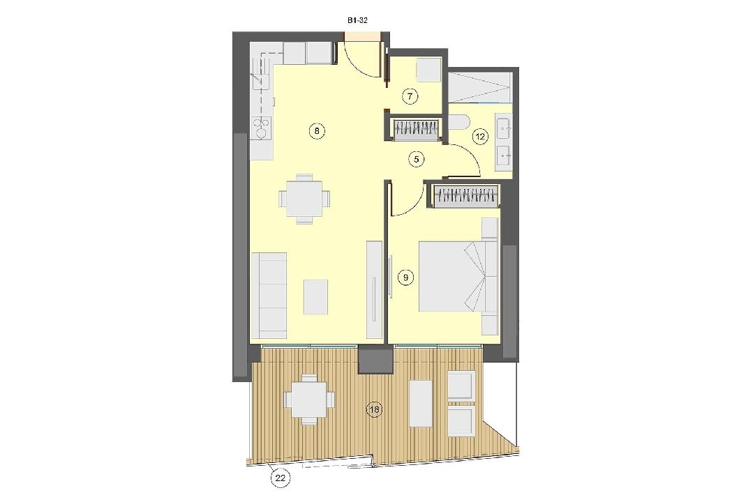 Etagen Apartment in Benidorm te koop, woonoppervlakte 76 m², Staat Eerste bewoning, Airconditioning, 1 slapkamer, 1 badkamer, Zwembad, ref.: HA-BEN-113-A01-16