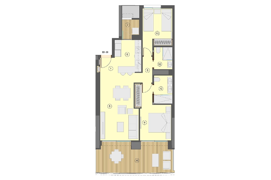 Etagen Apartment in Benidorm te koop, woonoppervlakte 101 m², Staat Eerste bewoning, Airconditioning, 2 slapkamer, 2 badkamer, Zwembad, ref.: HA-BEN-113-A02-17