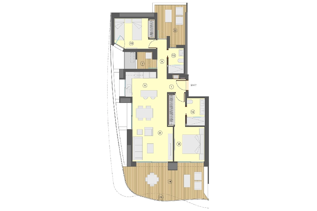 Etagen Apartment in Benidorm te koop, woonoppervlakte 101 m², Staat Eerste bewoning, Airconditioning, 2 slapkamer, 2 badkamer, Zwembad, ref.: HA-BEN-113-A02-18