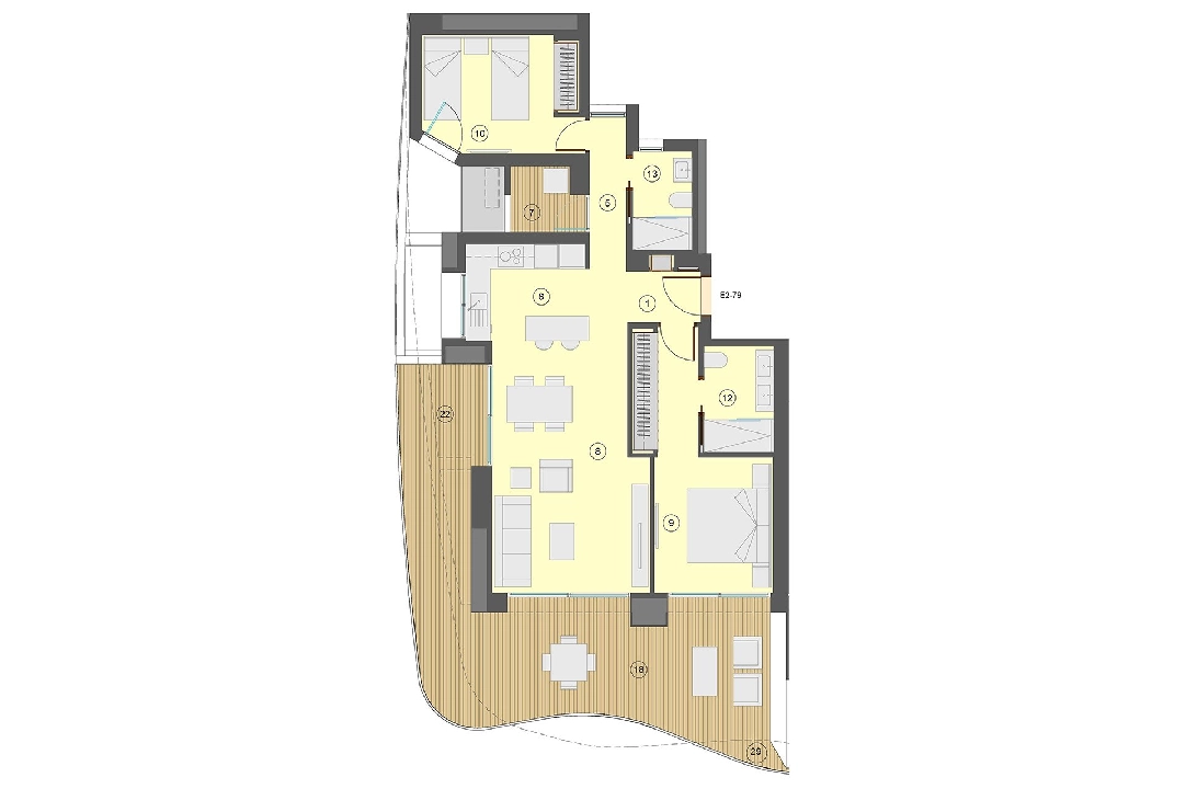 Etagen Apartment in Benidorm te koop, woonoppervlakte 101 m², Staat Eerste bewoning, Airconditioning, 2 slapkamer, 2 badkamer, Zwembad, ref.: HA-BEN-113-A02-19