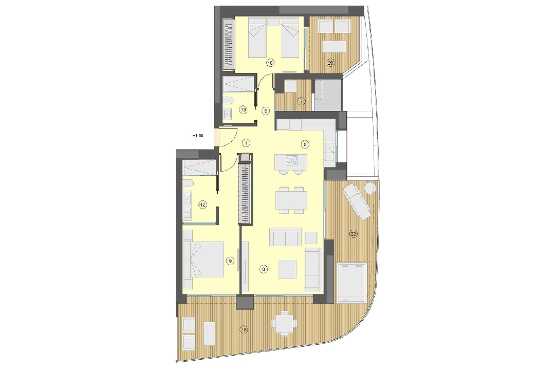 Etagen Apartment in Benidorm te koop, woonoppervlakte 101 m², Staat Eerste bewoning, Airconditioning, 2 slapkamer, 2 badkamer, Zwembad, ref.: HA-BEN-113-A02-20