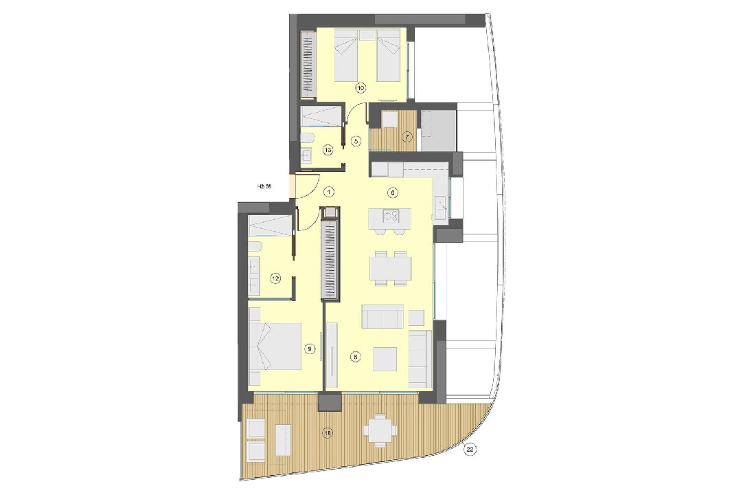 Etagen Apartment in Benidorm te koop, woonoppervlakte 101 m², Staat Eerste bewoning, Airconditioning, 2 slapkamer, 2 badkamer, Zwembad, ref.: HA-BEN-113-A02-21