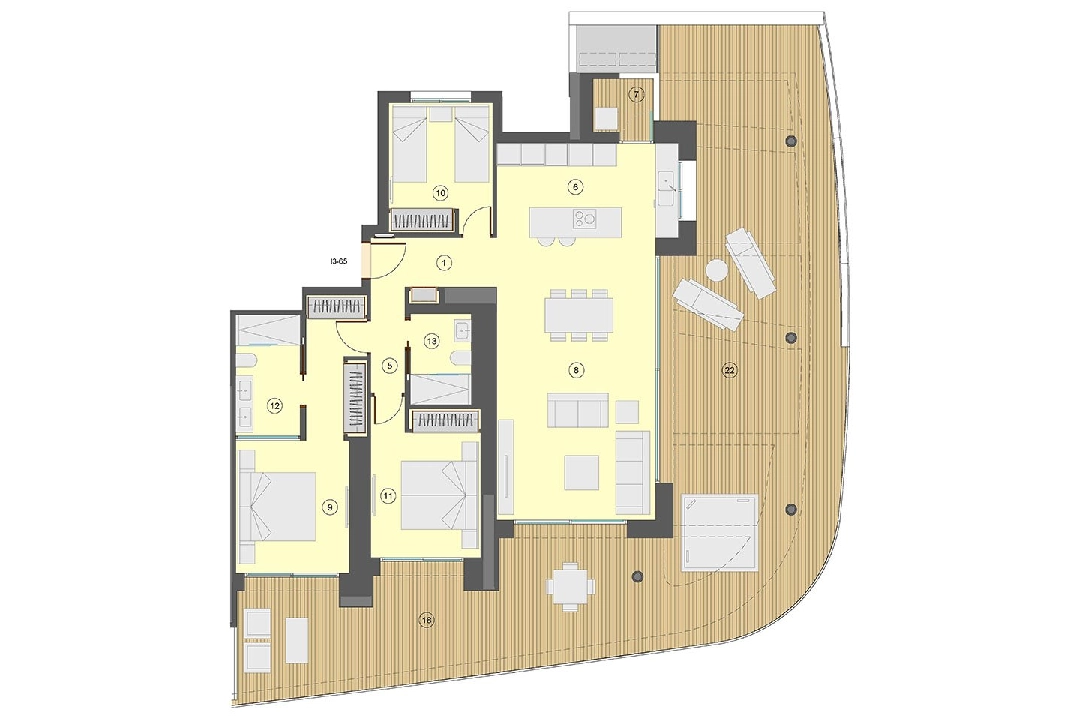 Etagen Apartment in Benidorm te koop, woonoppervlakte 130 m², Staat Eerste bewoning, Airconditioning, 3 slapkamer, 2 badkamer, Zwembad, ref.: HA-BEN-113-A03-24