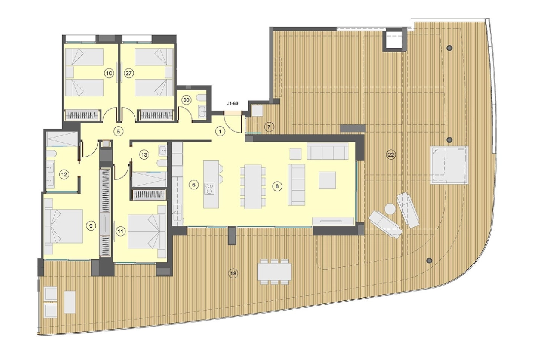 Etagen Apartment in Benidorm te koop, woonoppervlakte 198 m², Staat Eerste bewoning, + fussboden, Airconditioning, 4 slapkamer, 2 badkamer, Zwembad, ref.: HA-BEN-113-A04-16