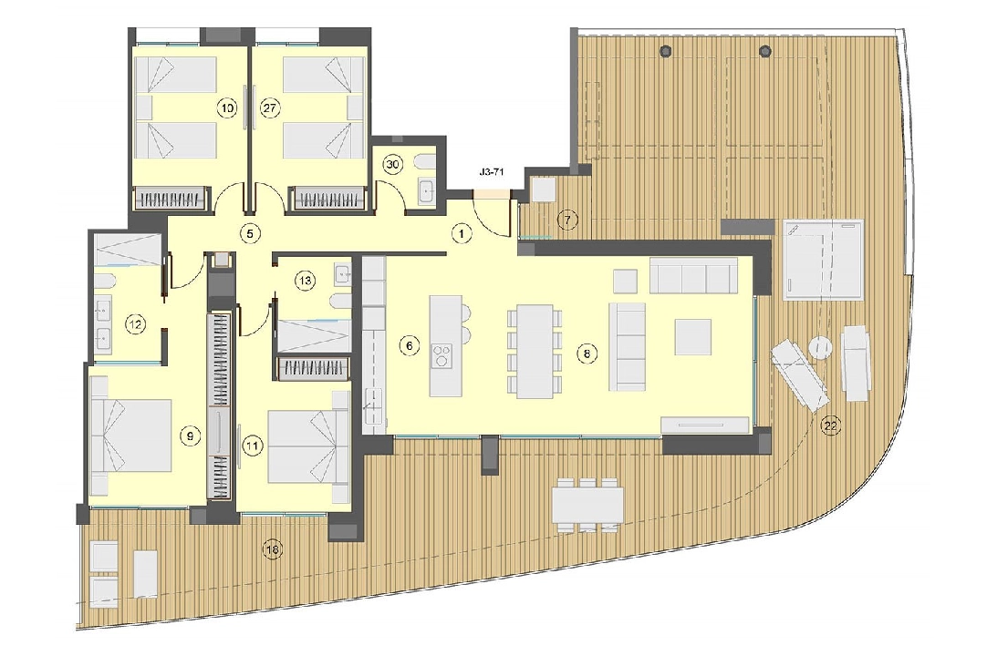 Etagen Apartment in Benidorm te koop, woonoppervlakte 198 m², Staat Eerste bewoning, + fussboden, Airconditioning, 4 slapkamer, 2 badkamer, Zwembad, ref.: HA-BEN-113-A04-18