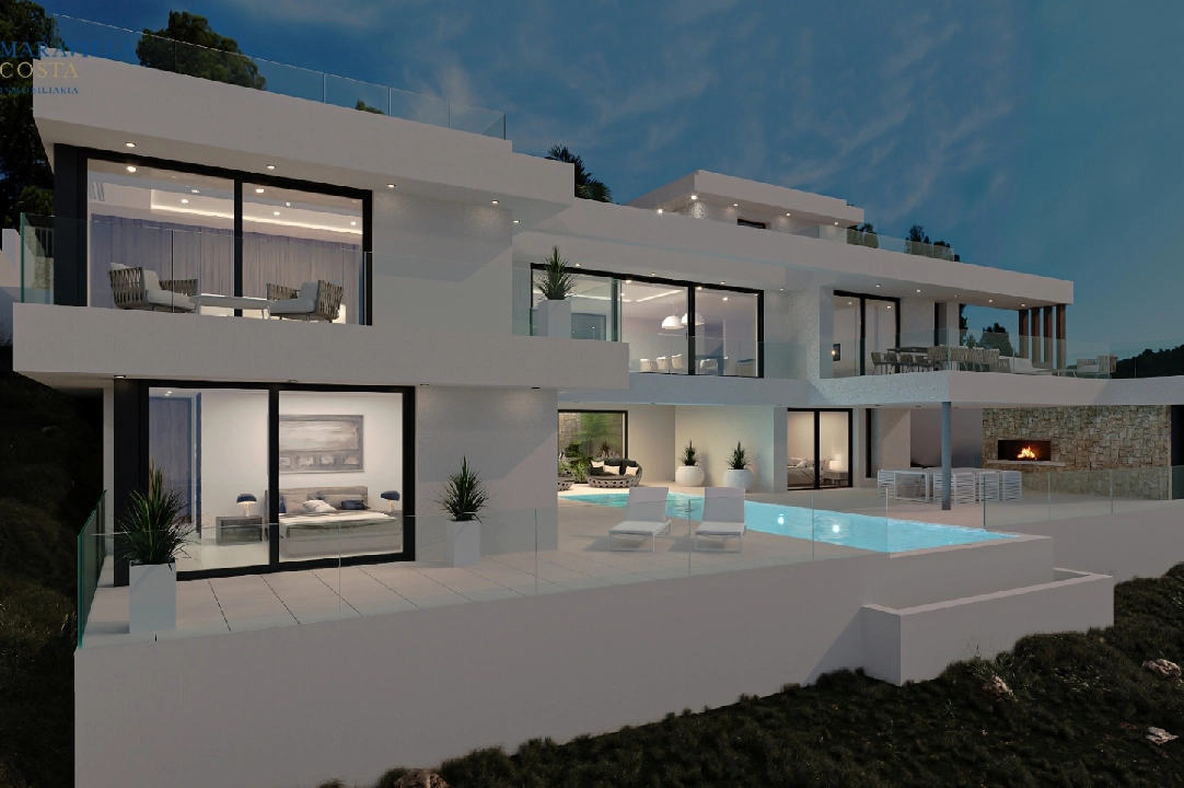 Villa in Calpe te koop, woonoppervlakte 453 m², Bouwjaar 2023, Airconditioning, grondstuk 1013 m², 4 slapkamer, 4 badkamer, Zwembad, ref.: MV-2506-3