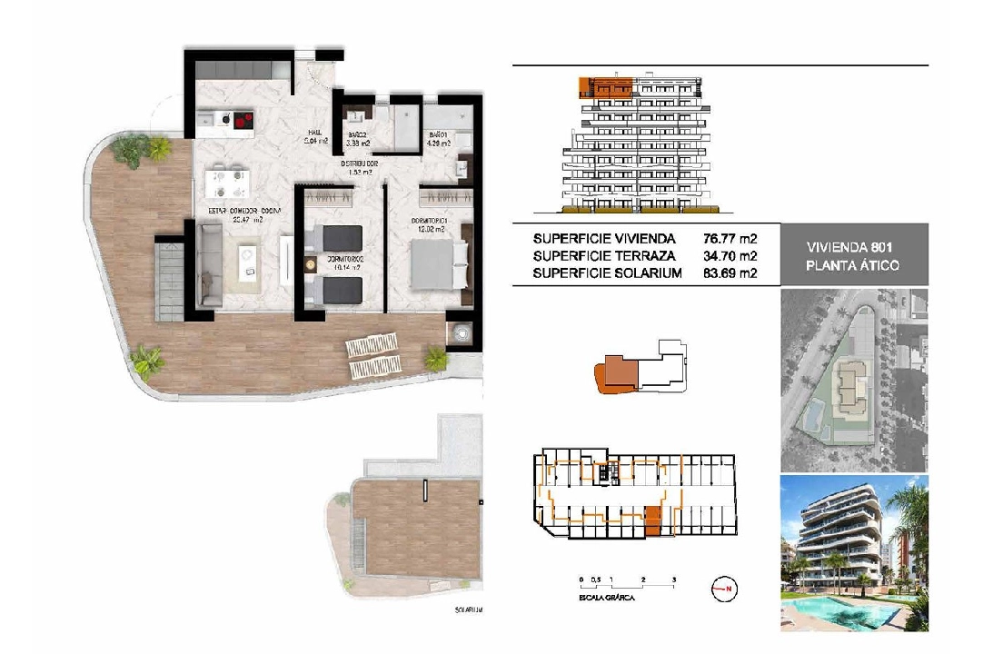 Penthouse Apartment in Guardamar del Segura te koop, woonoppervlakte 199 m², Staat Eerste bewoning, 2 slapkamer, 2 badkamer, Zwembad, ref.: HA-GUN-411-A02-14
