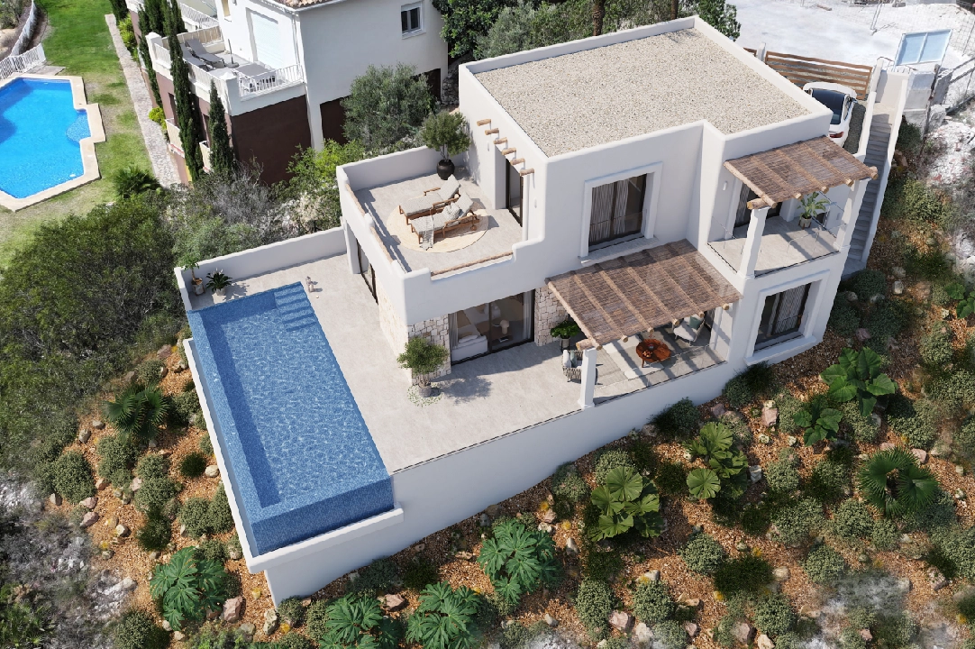 Villa in Pedreguer(Monte Solana I) te koop, woonoppervlakte 252 m², Bouwjaar 2025, Airconditioning, grondstuk 608 m², 3 slapkamer, 2 badkamer, Zwembad, ref.: UM-UV-SERPIS-13