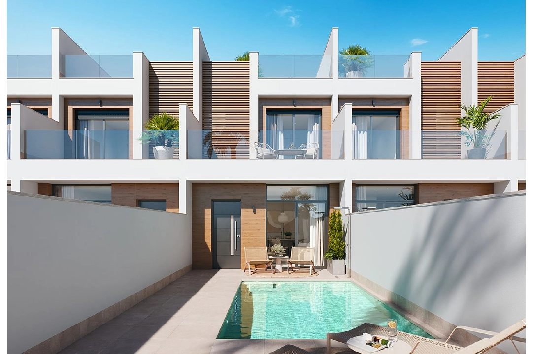 Reihenhaus in San Pedro del Pinatar te koop, woonoppervlakte 157 m², Staat Eerste bewoning, grondstuk 92 m², 3 slapkamer, 2 badkamer, Zwembad, ref.: HA-SAN-115-R01-1