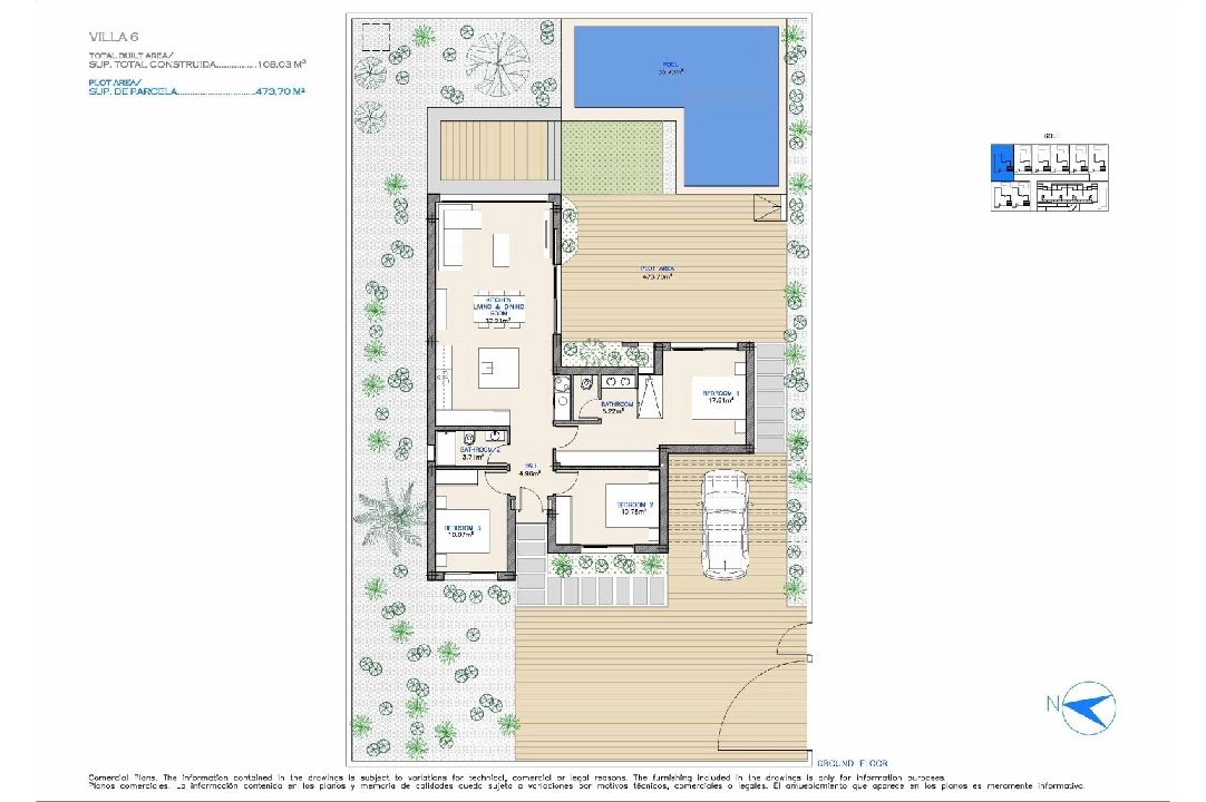 Villa in Los Alcazares te koop, woonoppervlakte 108 m², Staat Eerste bewoning, grondstuk 297 m², 3 slapkamer, 2 badkamer, Zwembad, ref.: HA-LAN-433-E01-16