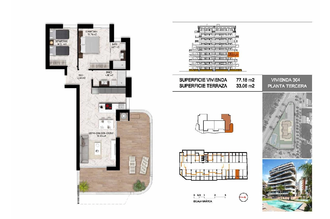 Etagen Apartment in Guardamar del Segura te koop, woonoppervlakte 102 m², Staat Eerste bewoning, 2 slapkamer, 2 badkamer, Zwembad, ref.: HA-GUN-411-A01-21